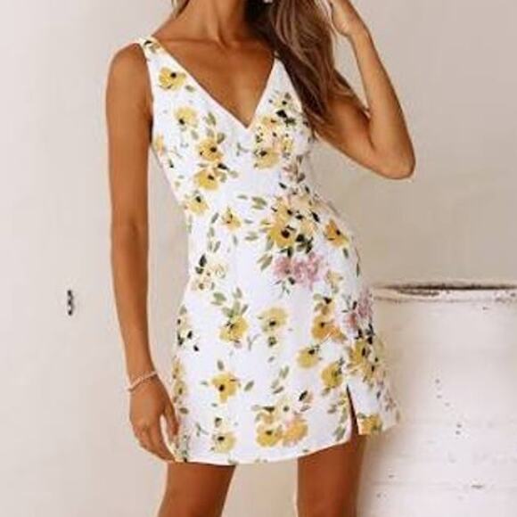 Hello Molly White Multicolor Comfort in the Sun V-Neck Floral Mini Dress Size 6 - Picture 1 of 7